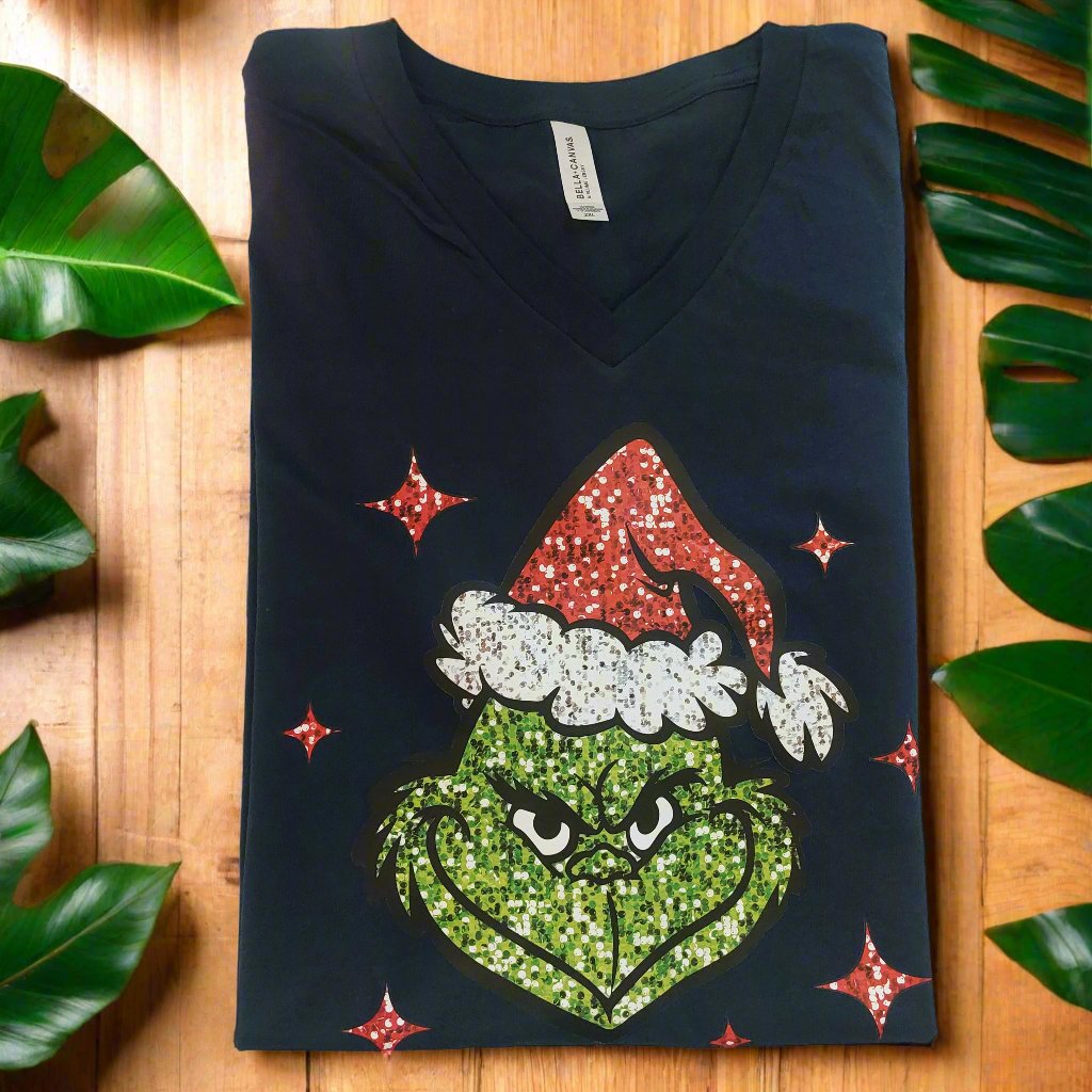 Christmas Grinchy T-shirt V-neck ready to go