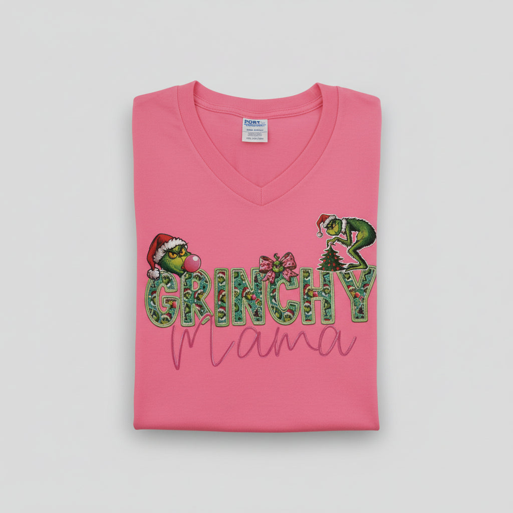 Christmas Grinchy Mama T-shirt V-neck ready to go