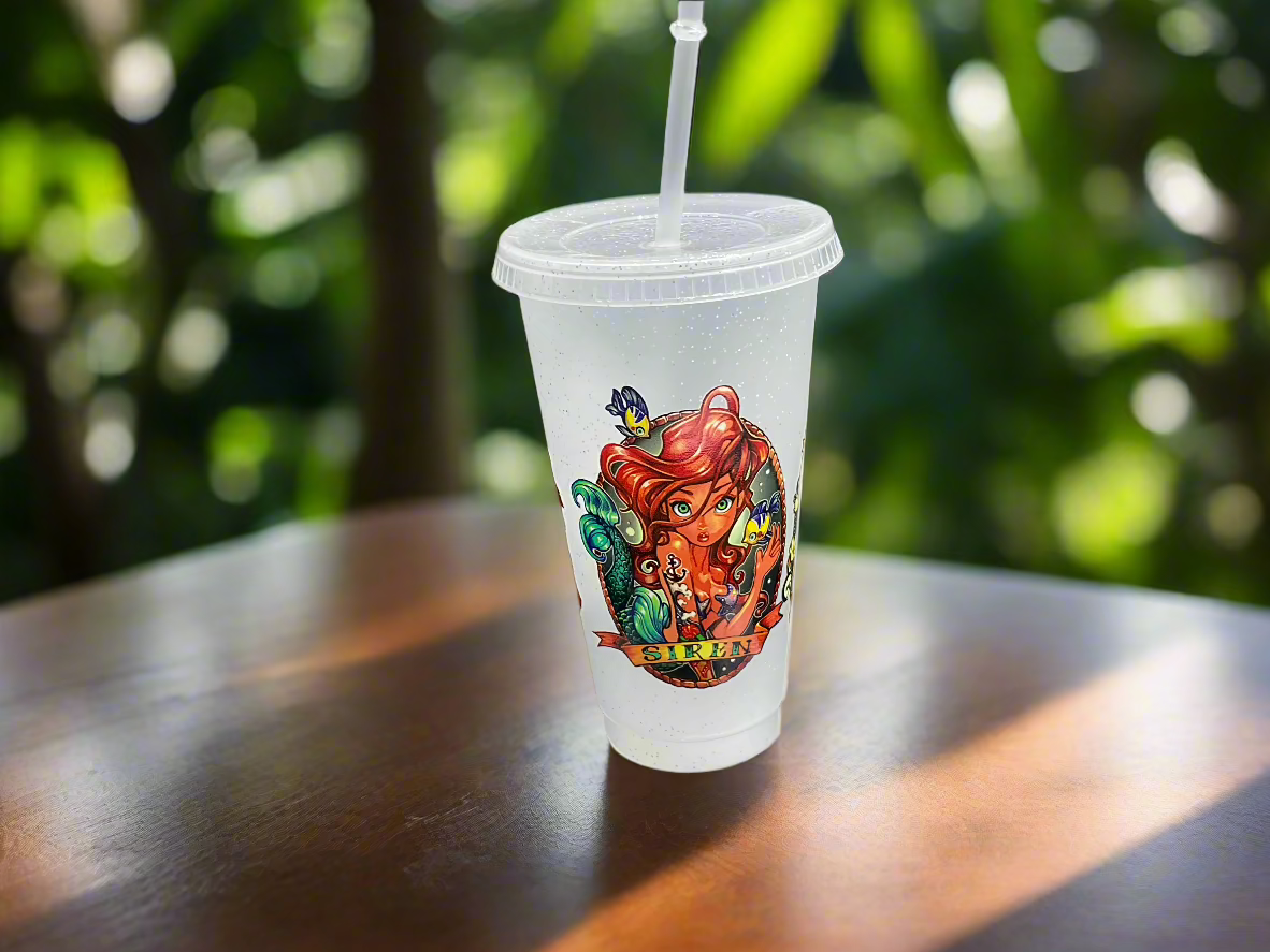 Plastic Starbucks cup with straw 3 Princess in 1 cup