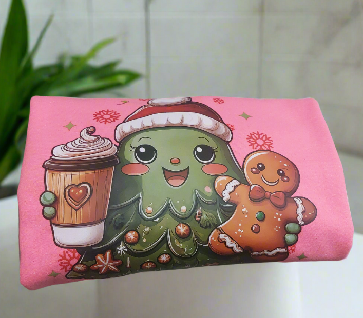 Christmas tree & coffee crew neck sweater