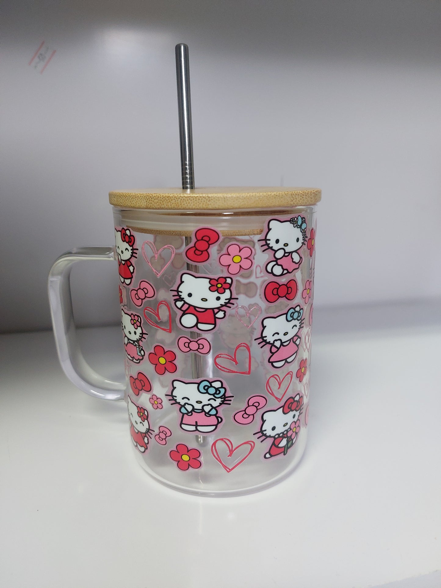 Kitty mug 17oz with lid & straw