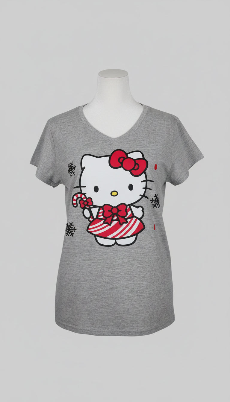 CHRISTMAS KITTY V-NECK T-SHIRT