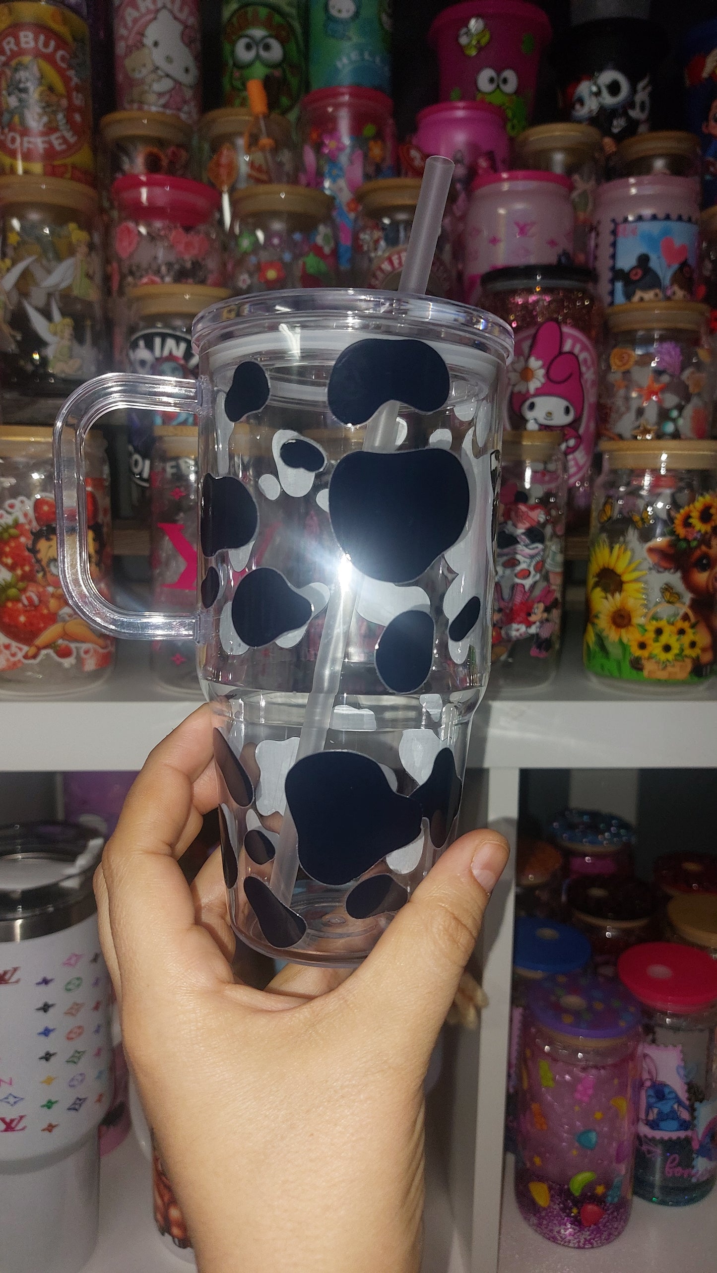Cow kitty 20oz Plastic tumbler with handle