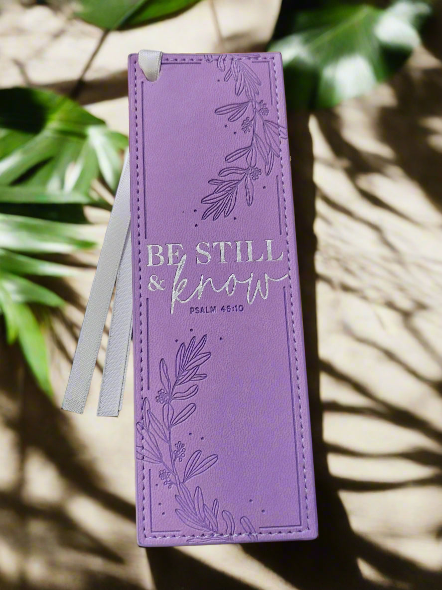 Bookmark Faux Leather Purple Be Still Ps. 46:10