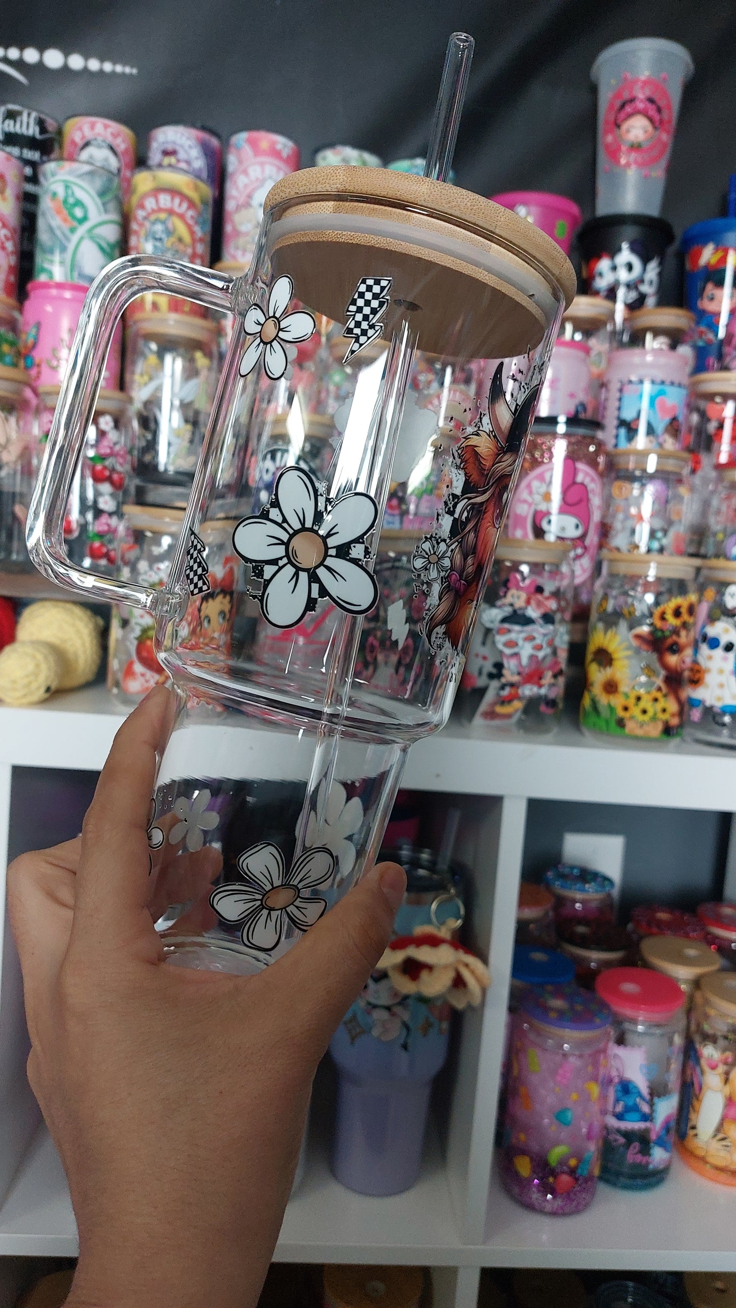 Cow 40oz GLASS TUMBLER WITH HANDLE