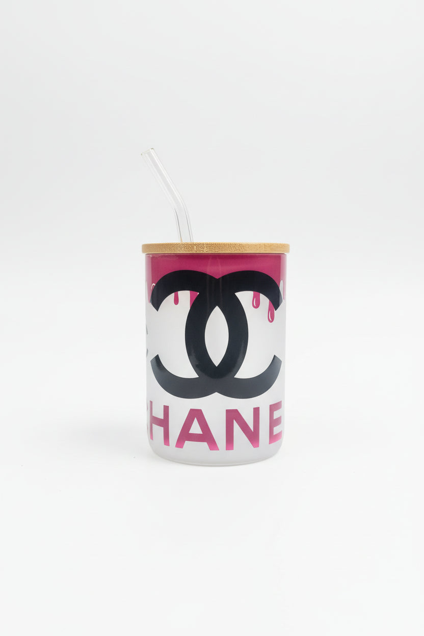 Cc 17oz Glass handle with lid & straw