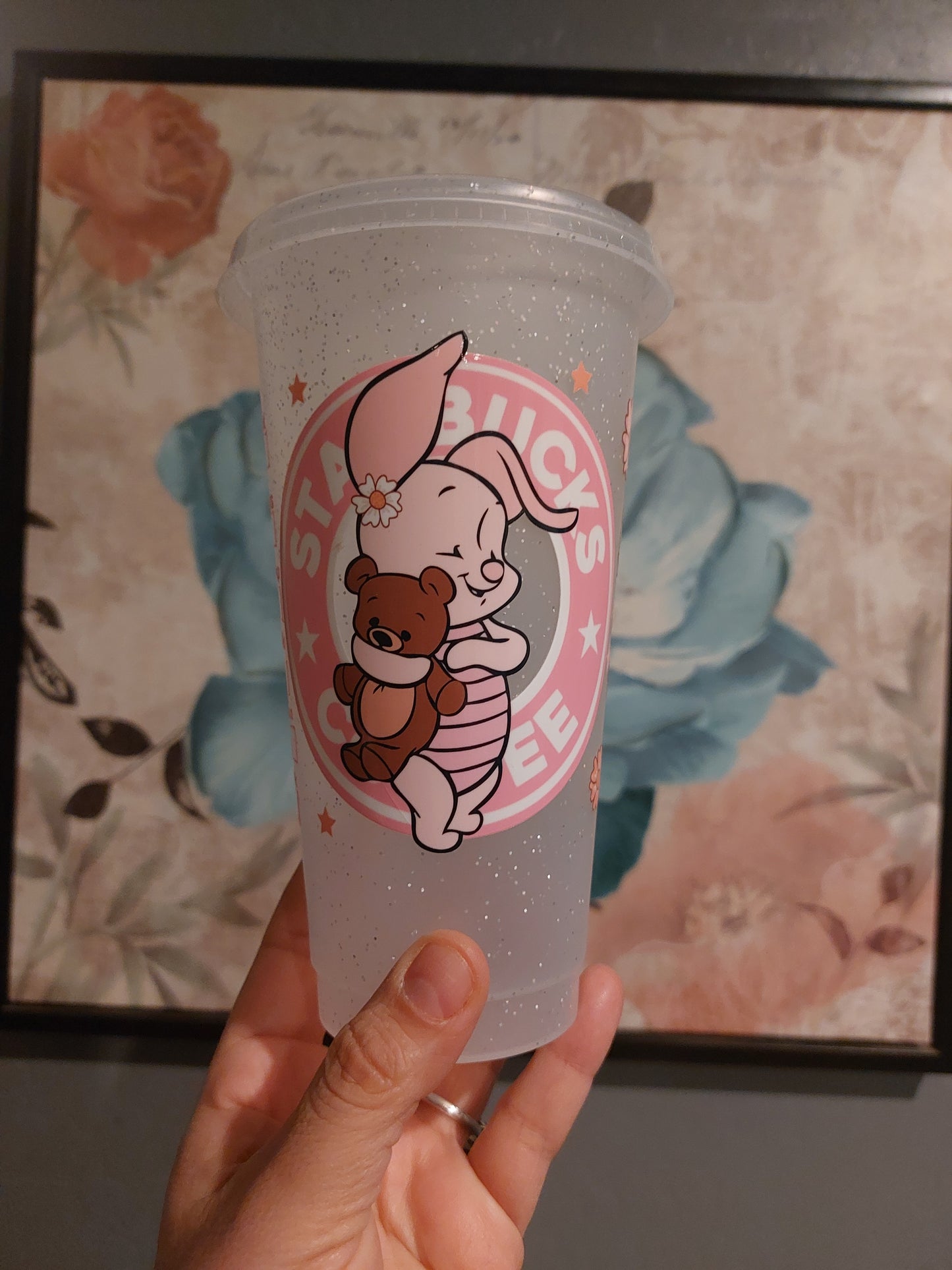 Plastic Starbucks cup with straw Piglet