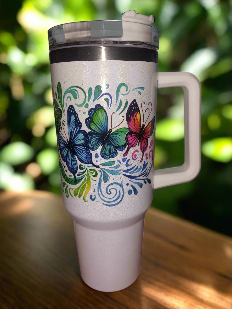 Butterflies 40oz Tumbler/ WITH HANDLE