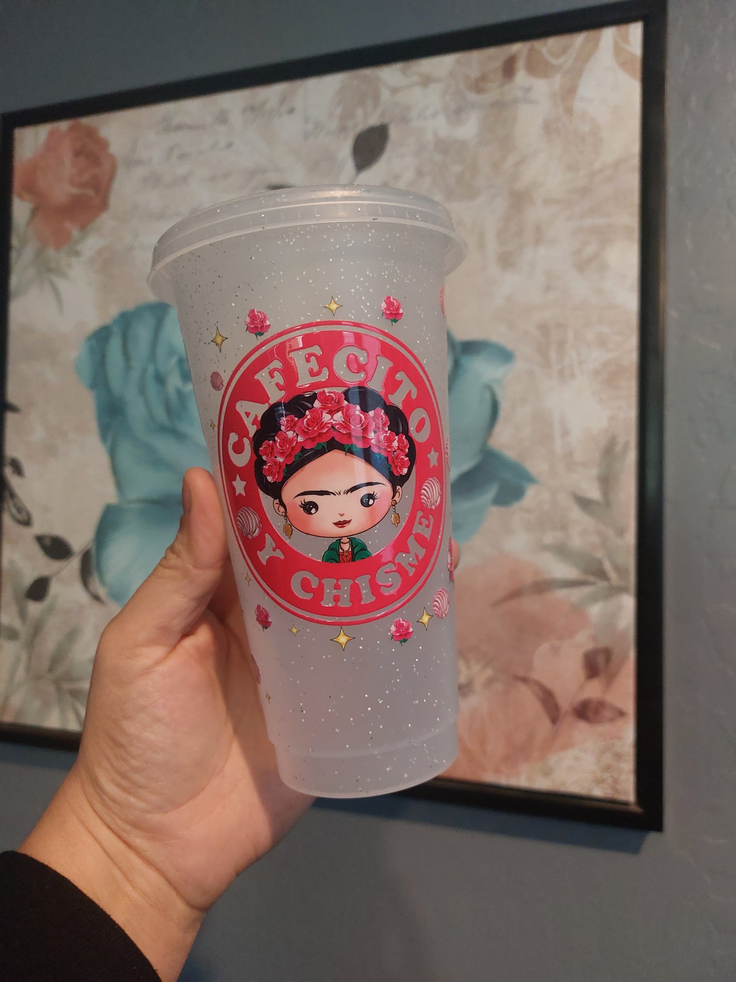 Plastic Starbucks cup with straw Caffecito & chisme