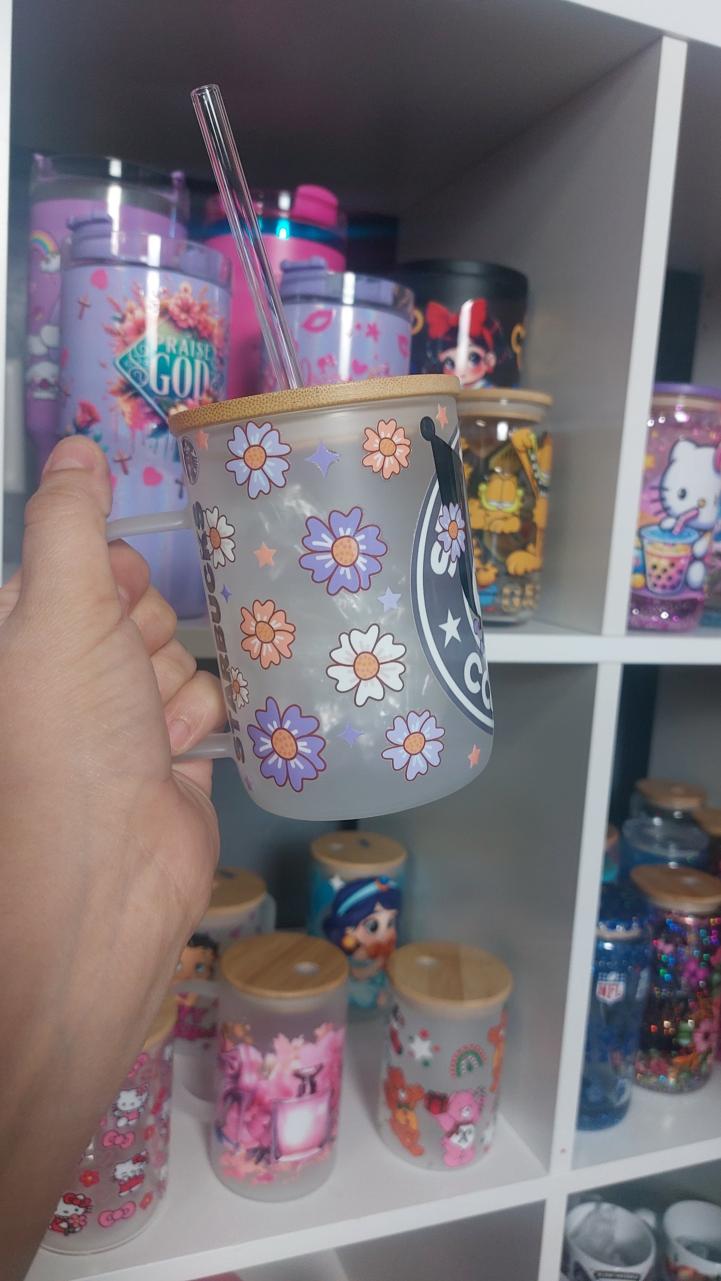 Koromii Glass handle with lid & straw