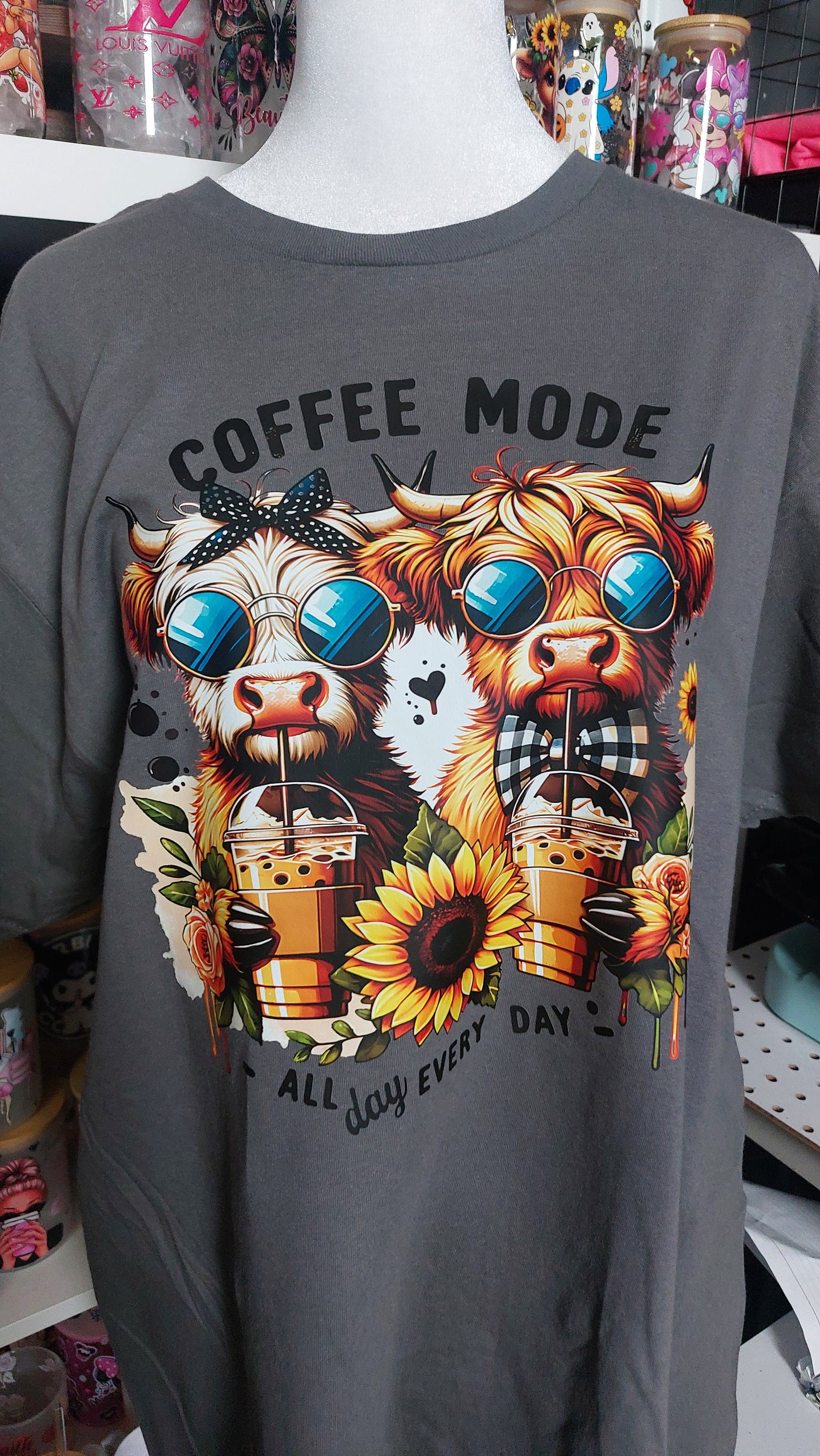 Cow Coffee mode crew neck t-shirt