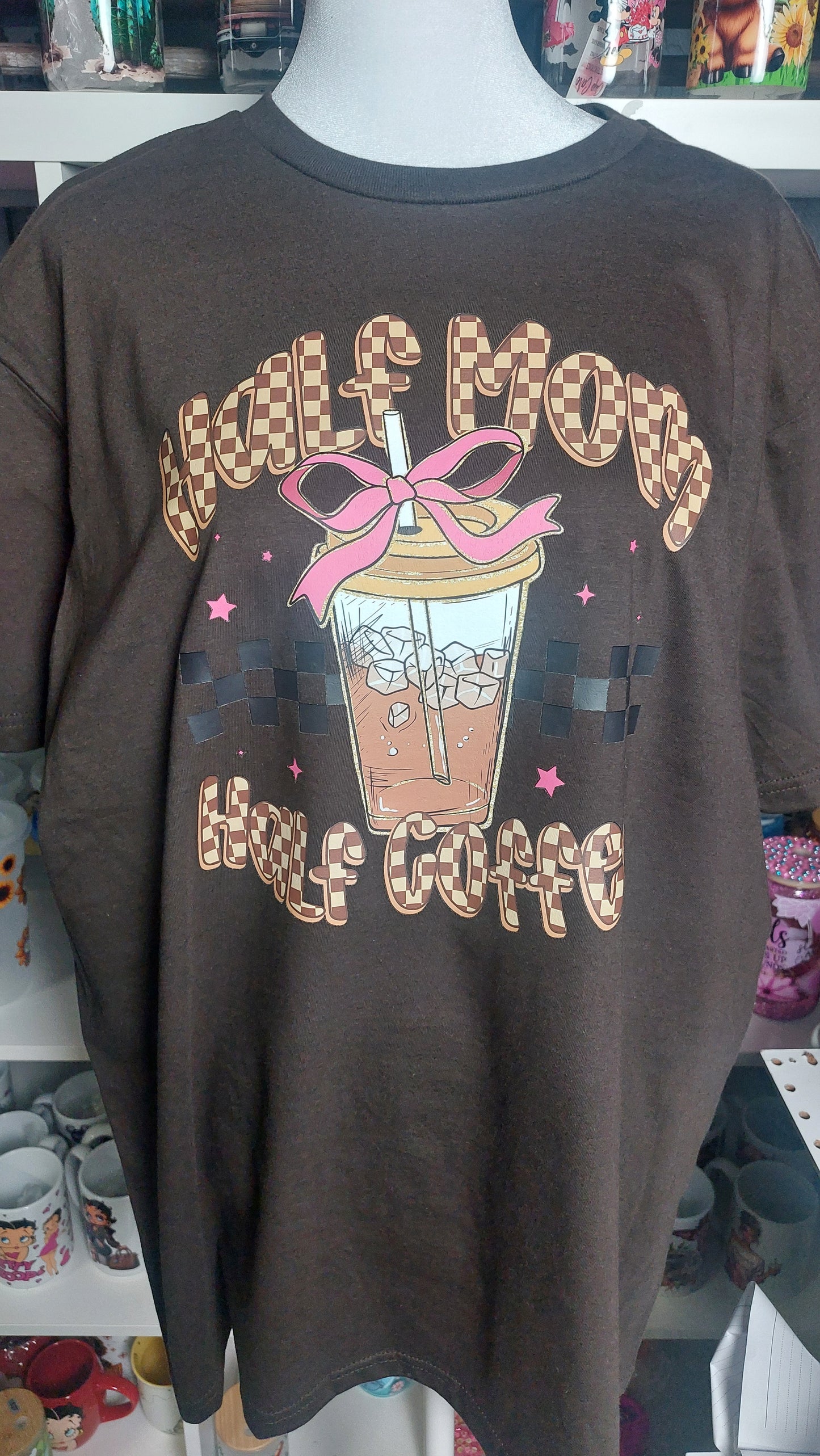 Half Mom Half Coffee CREW NECK T-SHIRT