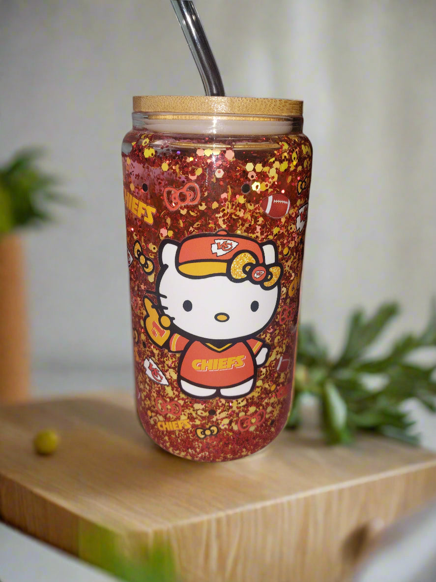 Kitty Football snow globe Tumbler 12oz