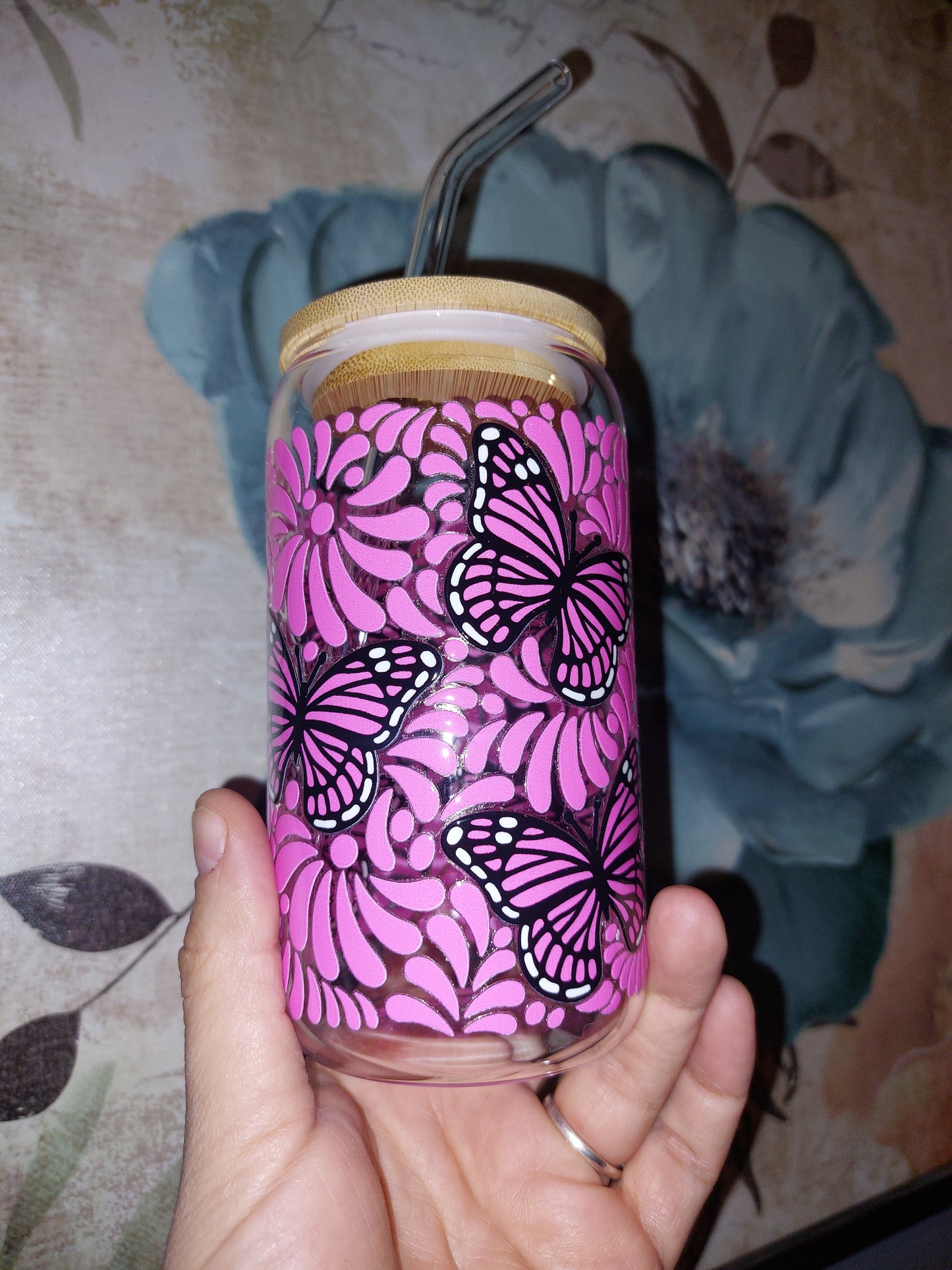 Butterflies Glass Tumbler 12oz