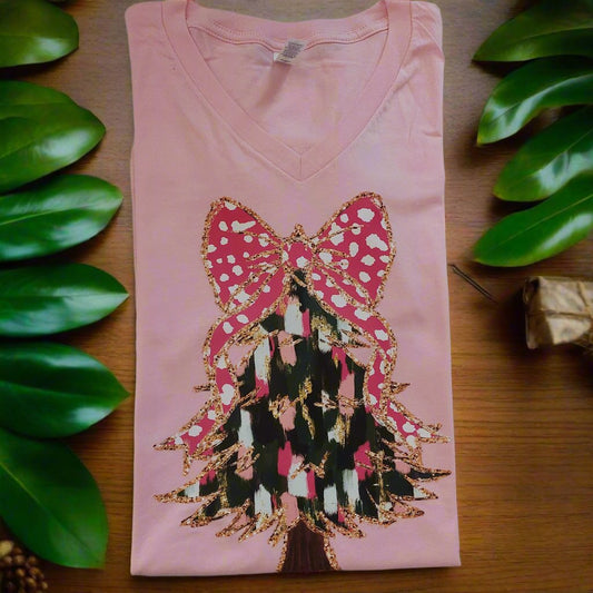 Christmas Tree bow T-shirt V-neck ready to go