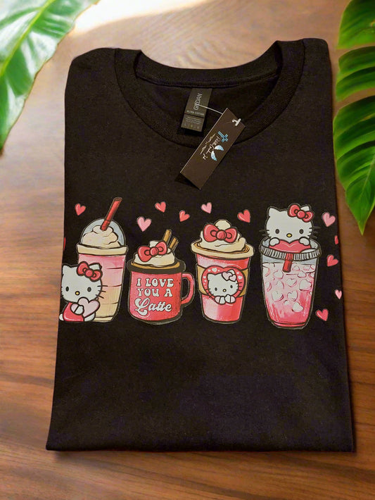 Kitty candy hearts crew Neck T-shirt