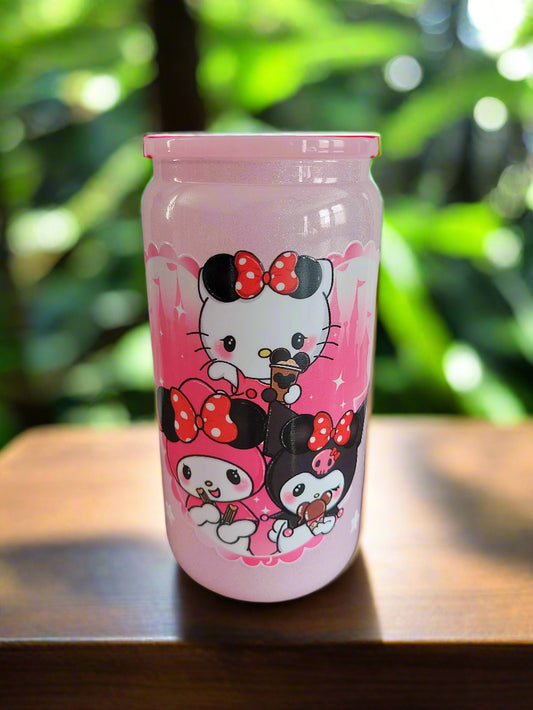 KITTY FRIENDS GLASS SHIMMER TUMBLER