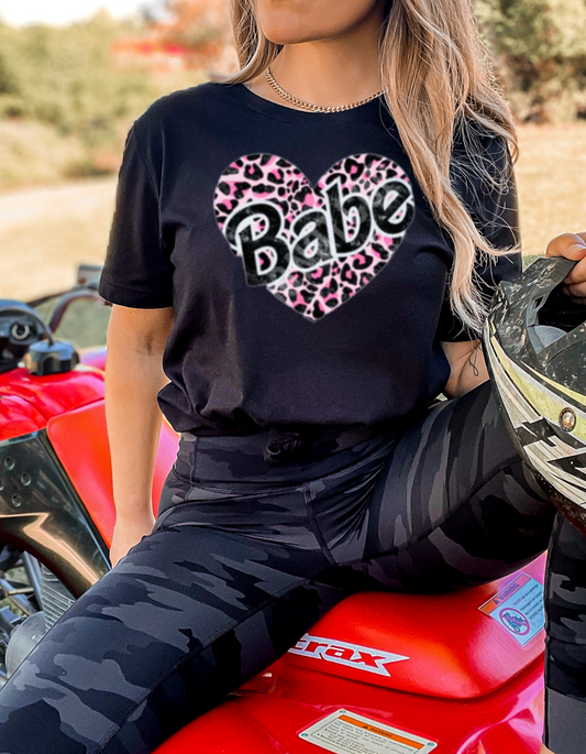 "Babe" Heart & Leopard Print T-Shirt