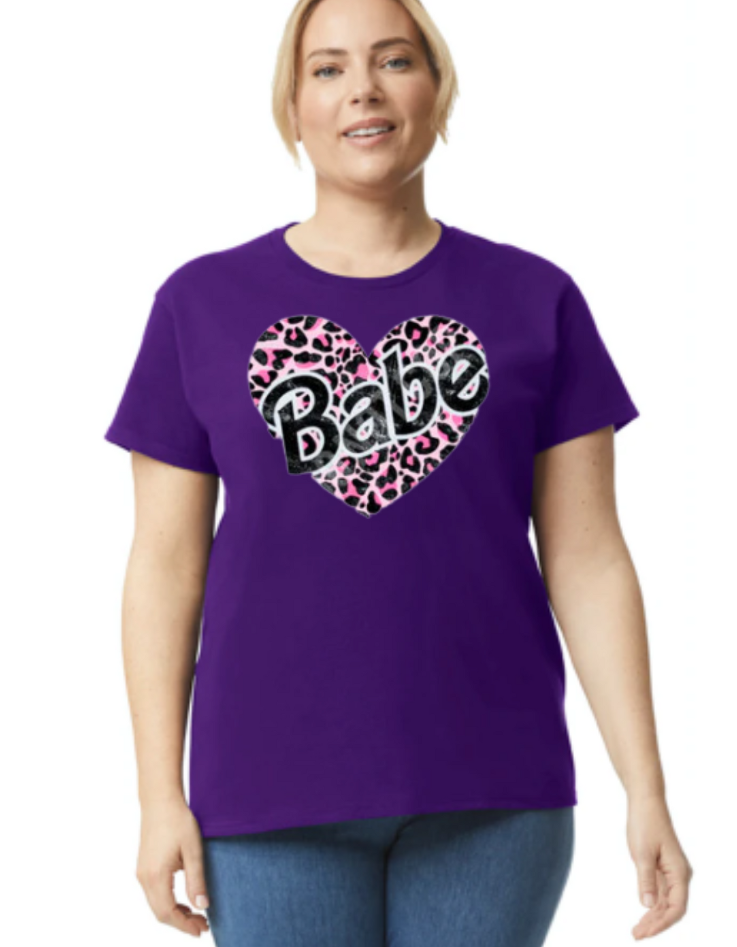 "Babe" Heart & Leopard Print T-Shirt