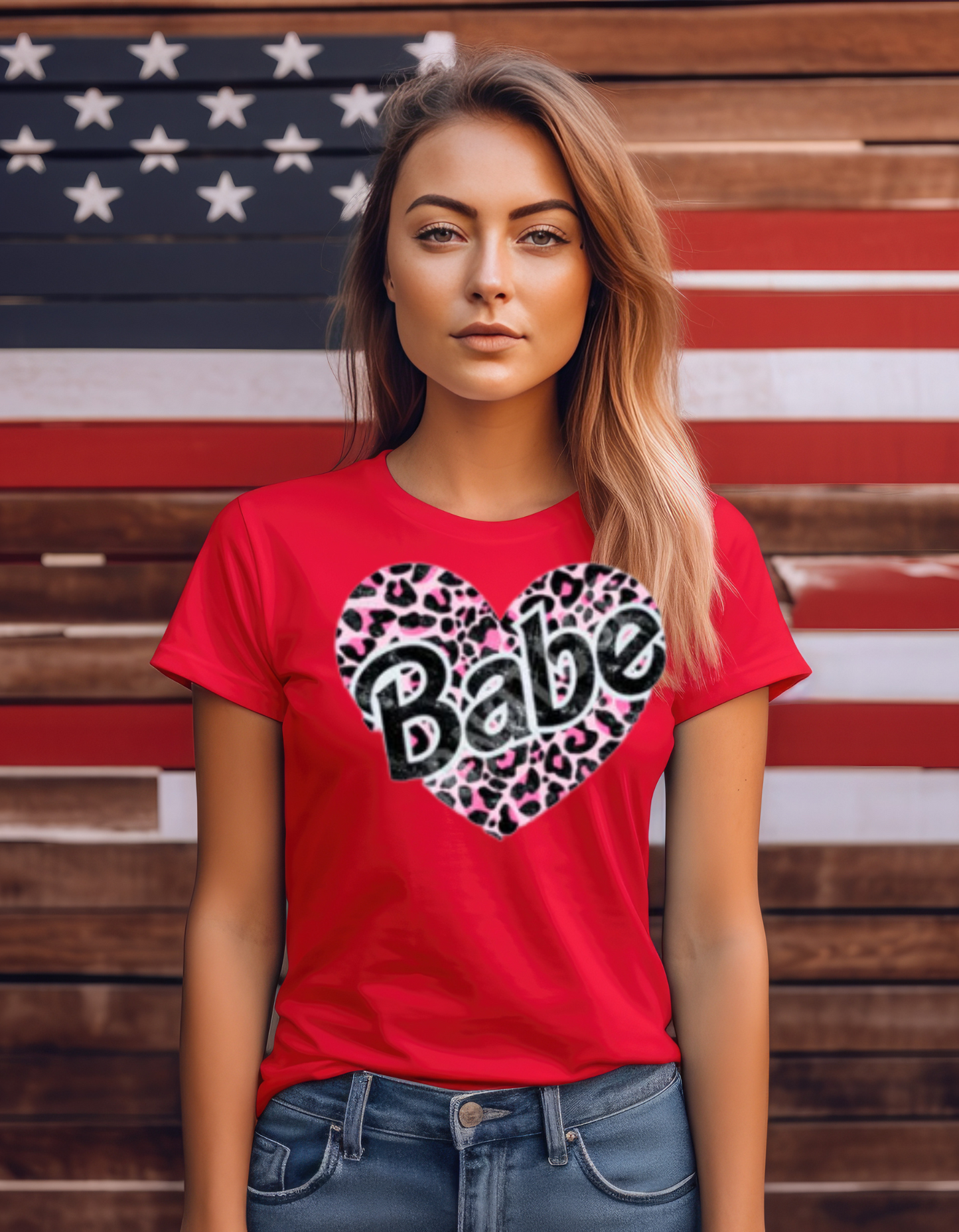 "Babe" Heart & Leopard Print T-Shirt