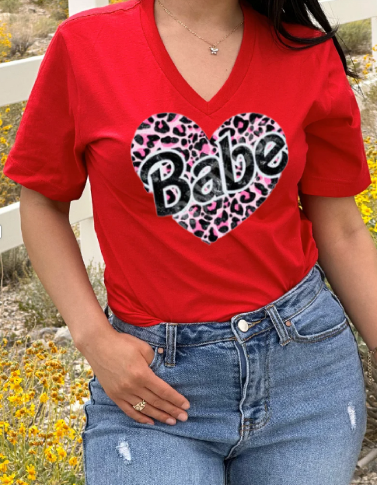 "Babe" Heart & Leopard Print T-Shirt