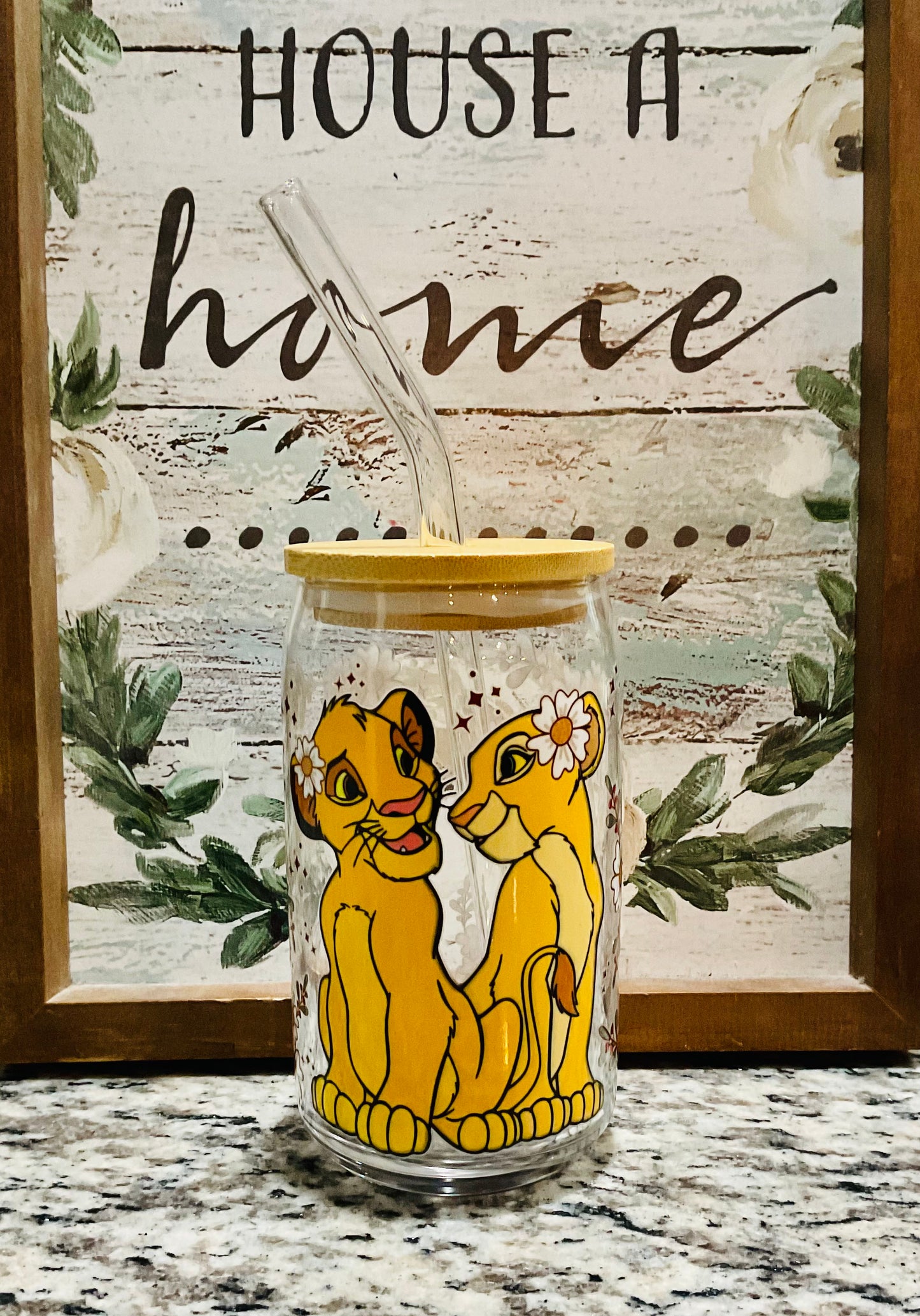 Simba & Nala glass tumbler