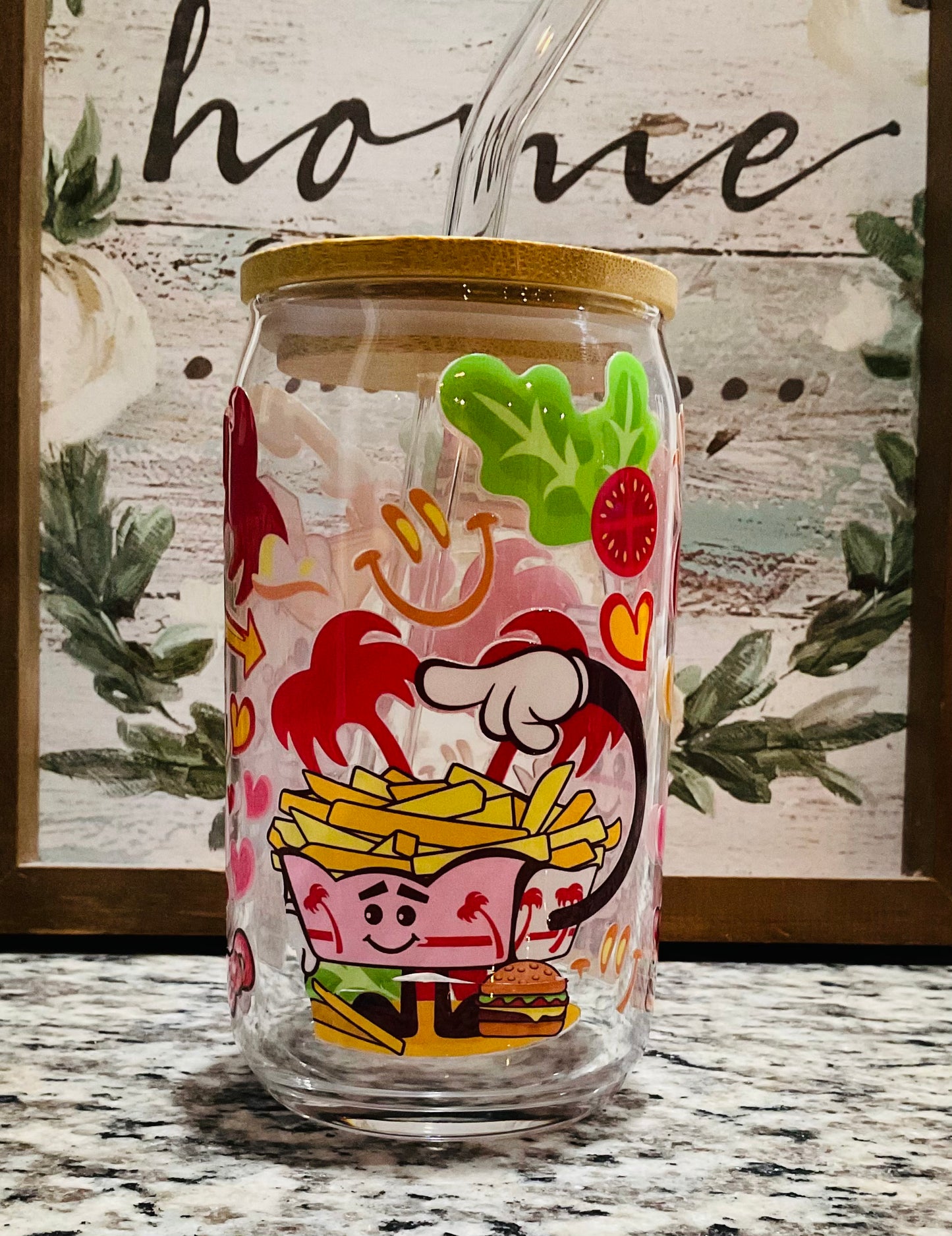 Fast food kitty glass tumbler