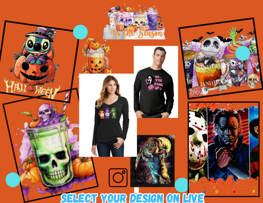 PURCHASE YOUR CUSTUM HALLOWEEN GRAPHICS DESIGN LONG SLEEVE T-SHIRT