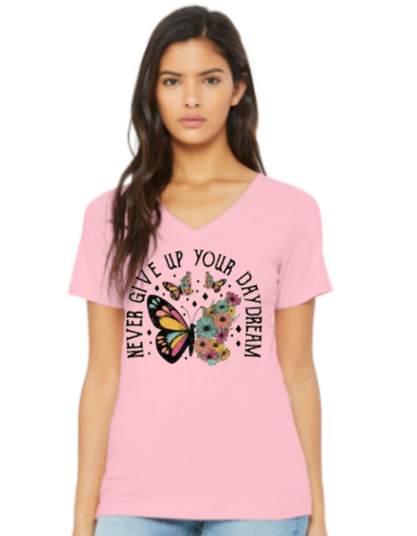 "Never Give Up Your Daydream" Butterfly Print T-Shirt