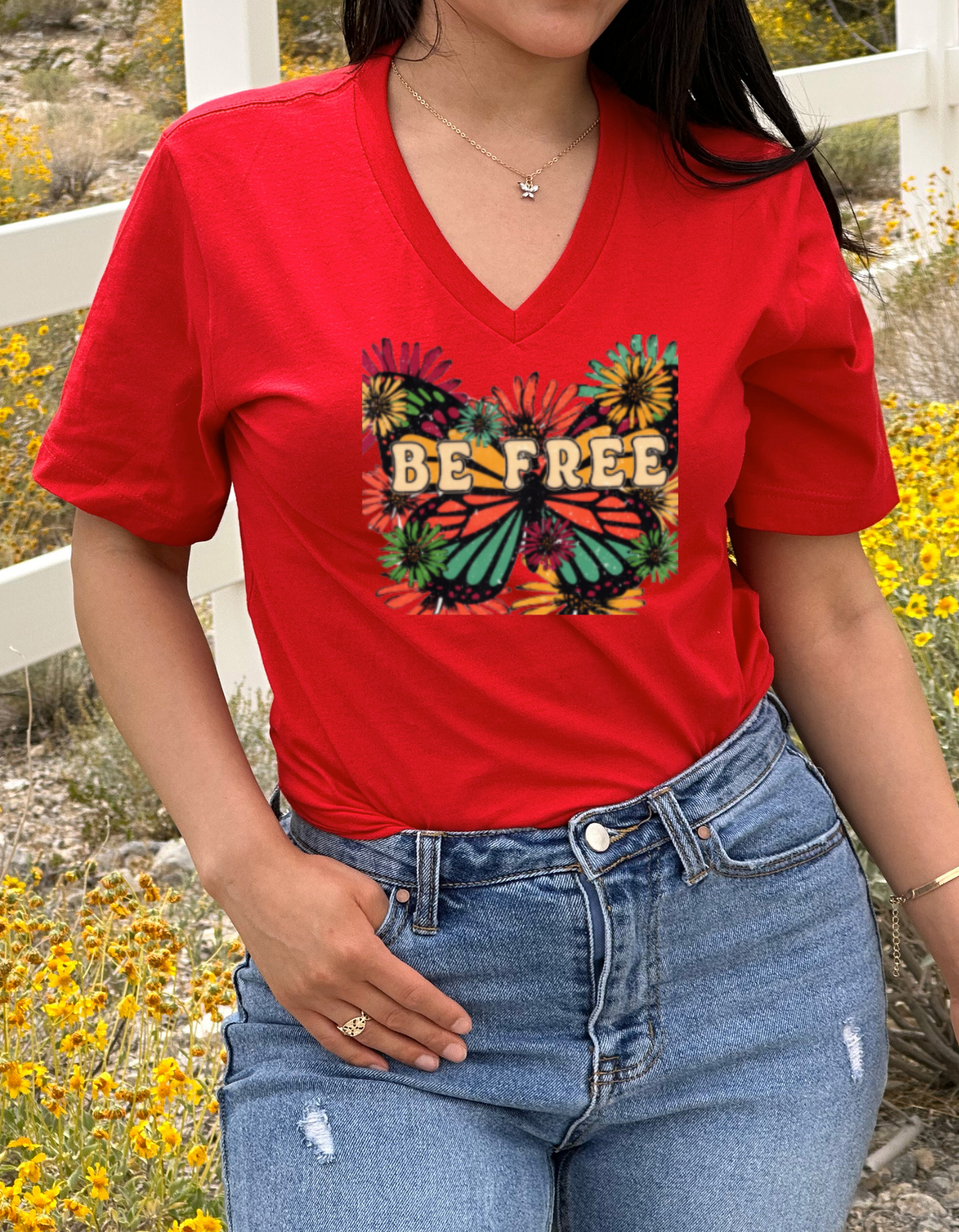 "Be Free" Butterfly Print T-Shirt