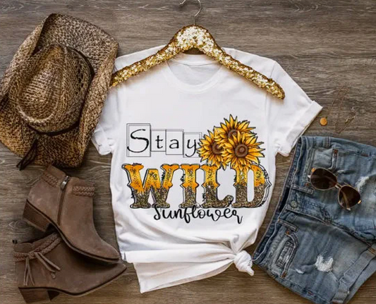 "Stay Wild" Sunflower Print T-shirt