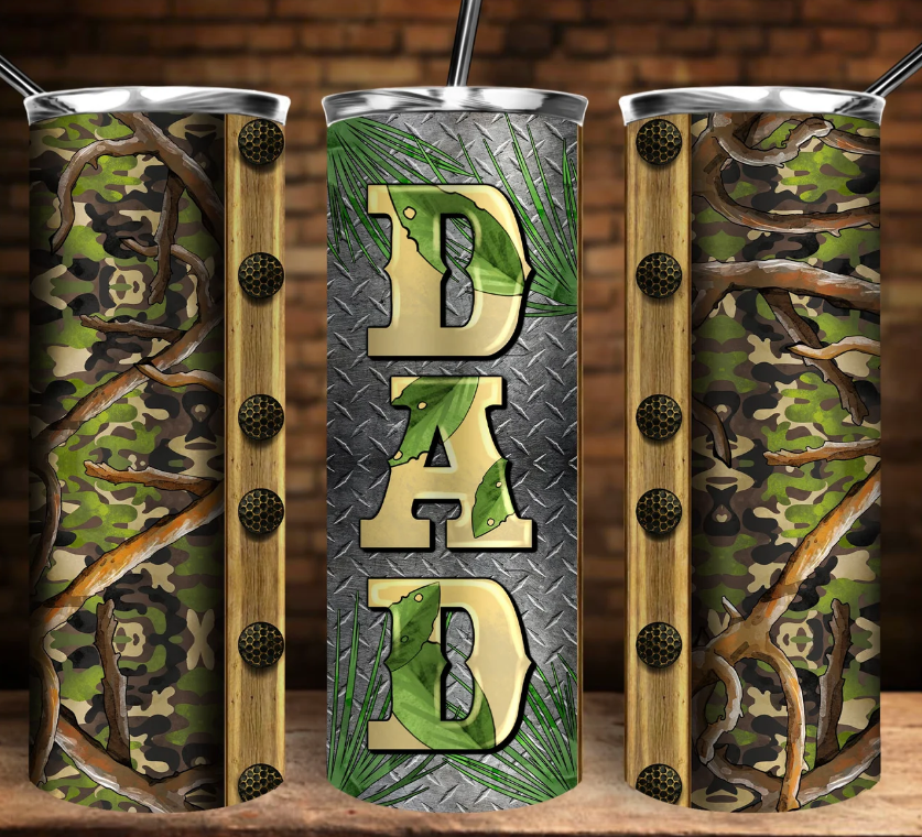 Dad Camouflage Wooden Branch 20oz Skinny Tumbler