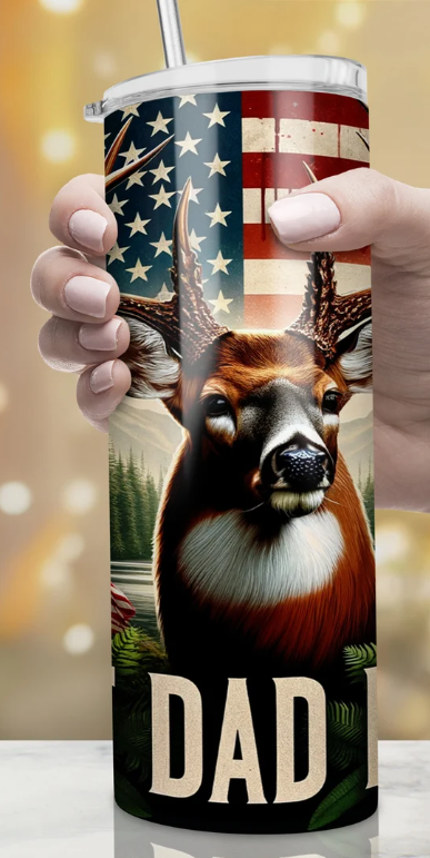 Best Dad Ever Hunting Dad, American Flag 20oz skinny tumbler