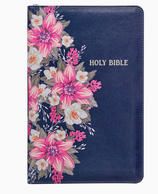 Floral Blue Faux Leather King James Version Deluxe Gift Bibl