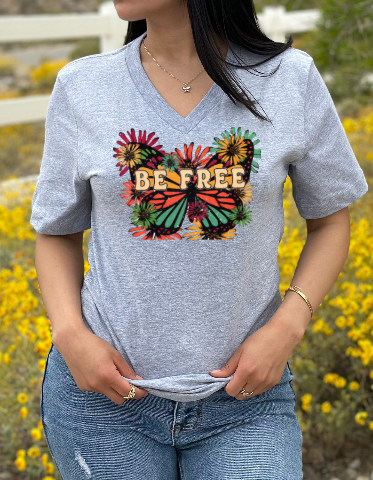 "Be Free" Butterfly Print T-Shirt