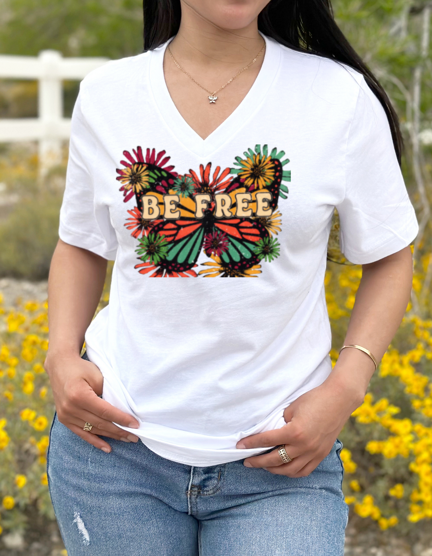 "Be Free" Butterfly Print T-Shirt