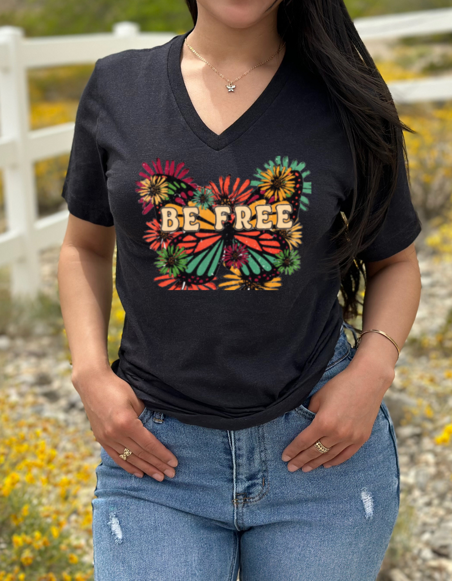 "Be Free" Butterfly Print T-Shirt