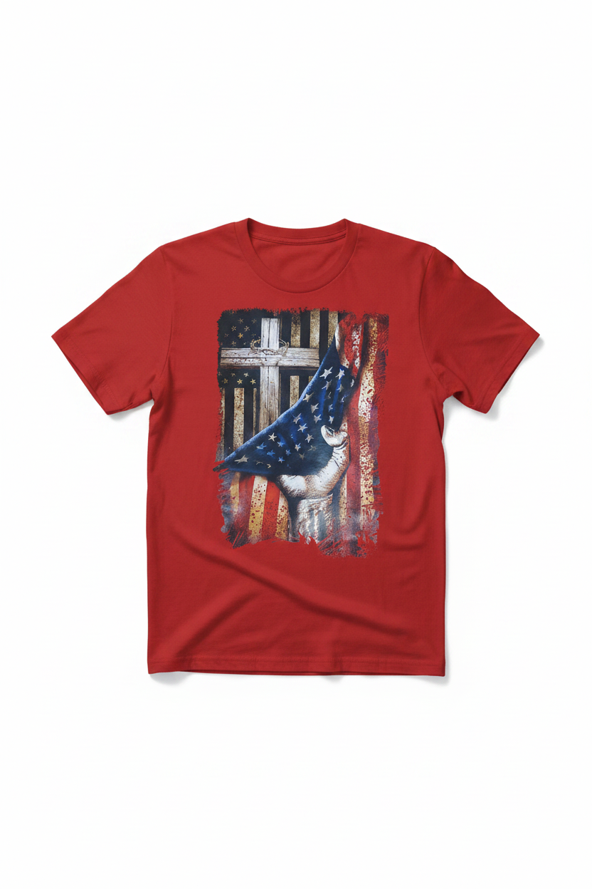 CROSS & FLAG T-shirt crew-neck ready to go #3963