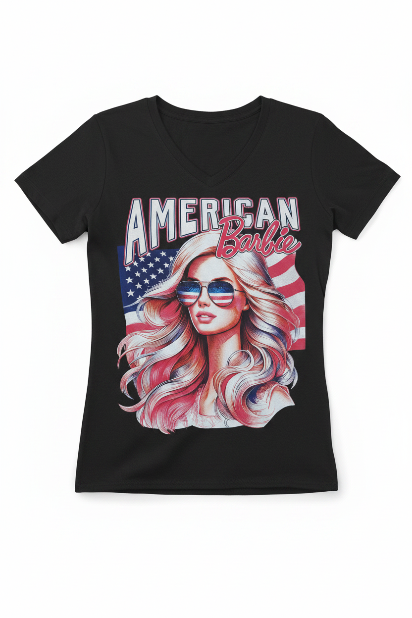 American Barbie t-shirt V-neck ready to go #1174