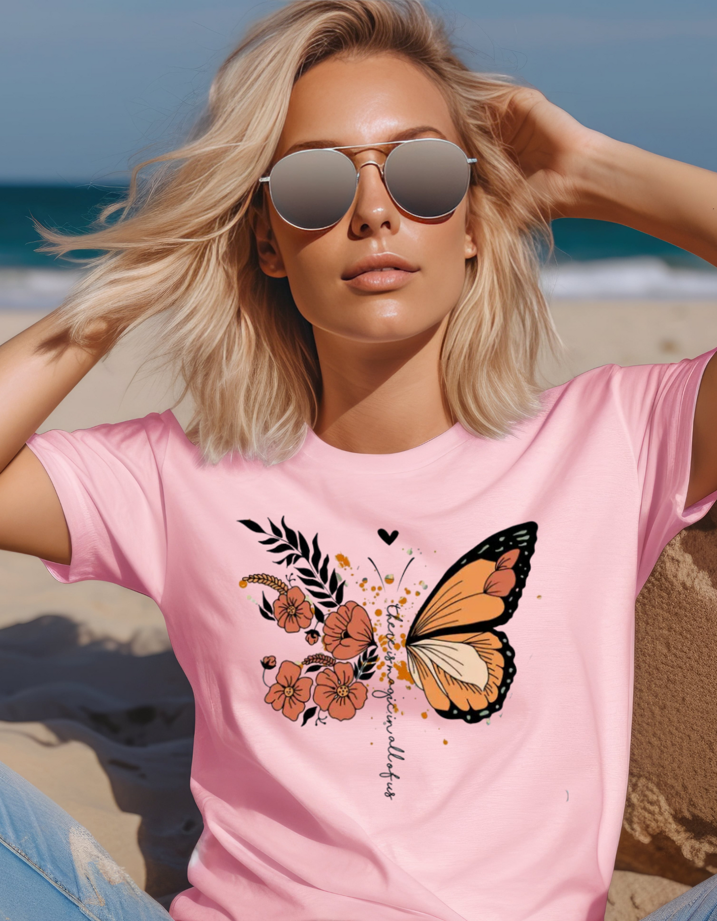 "Magic Is In All Of Us" Butterfly Print T-Shirt