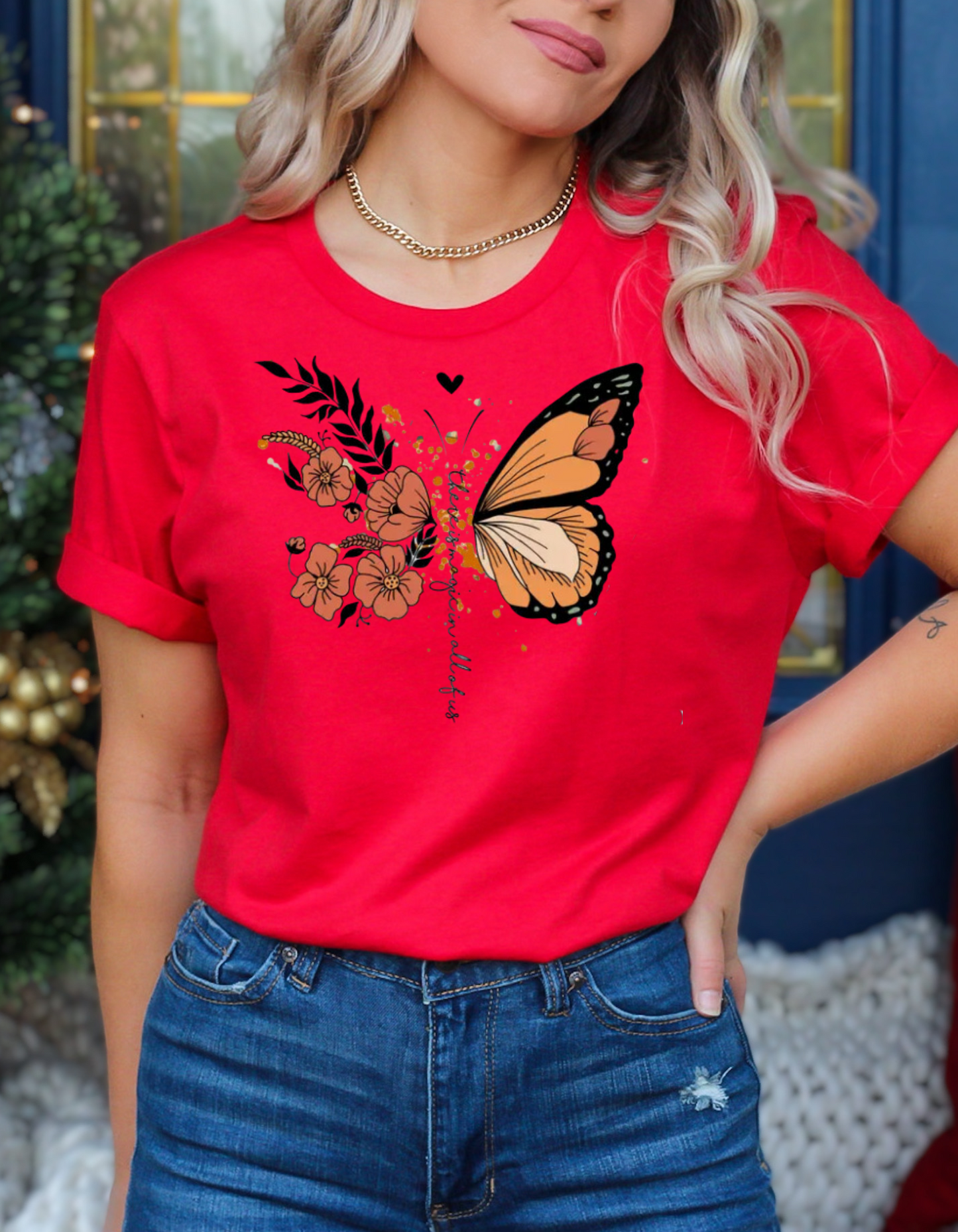 "Magic Is In All Of Us" Butterfly Print T-Shirt