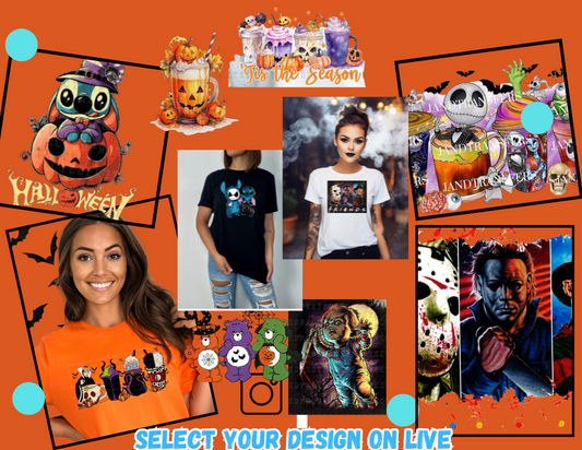 Purchase your Graphics Halloween T-shirt and select your design on (LIVE) or DM me