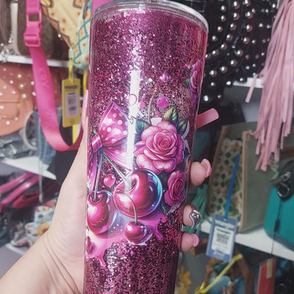 Cherries Snow globe acrylic tumbler 24oz