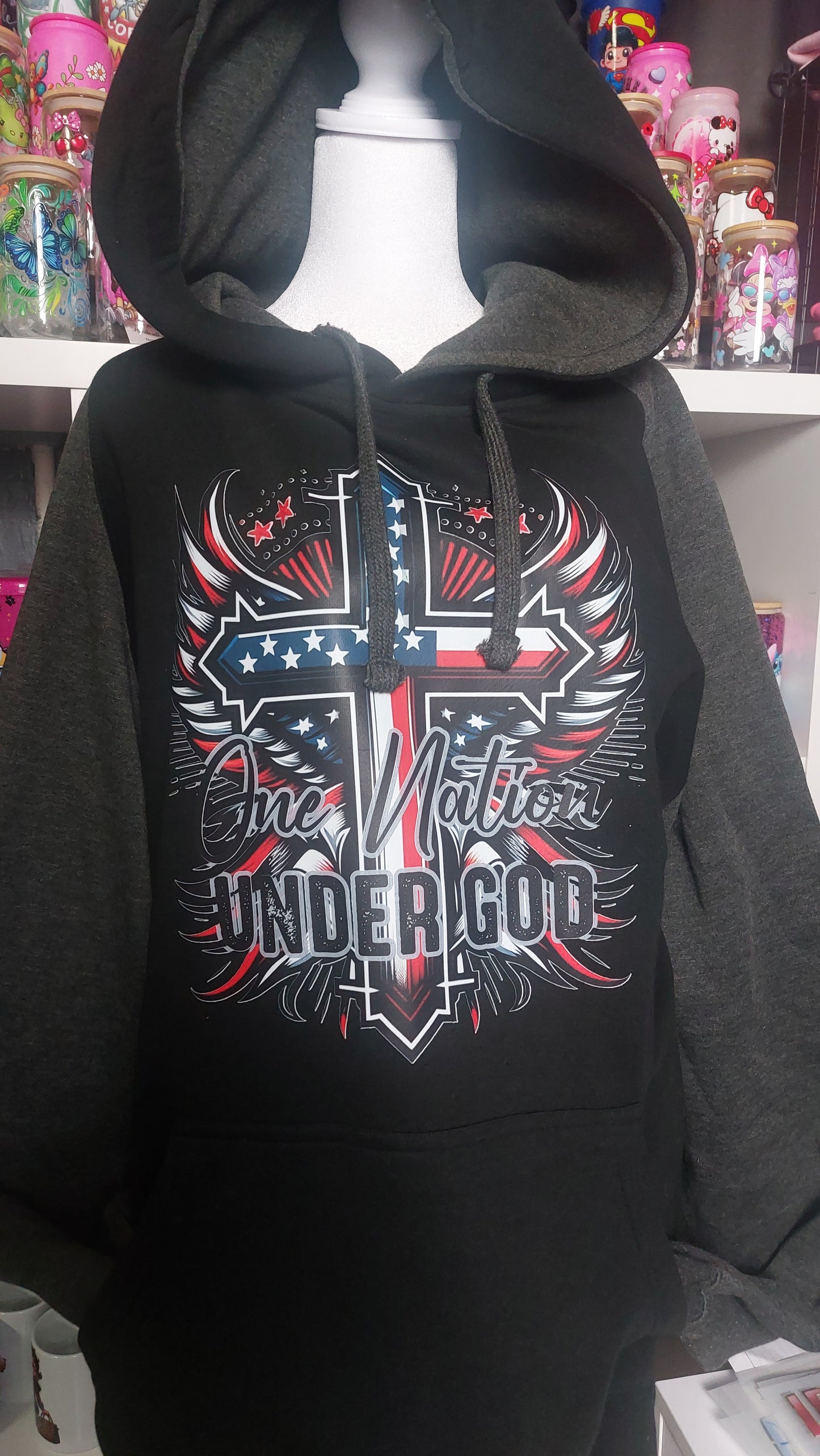 ONE NATION UNDER GOD CROSS  HOODIE READY TO GO