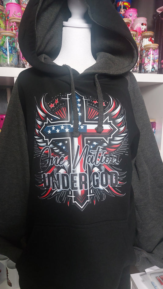 ONE NATION UNDER GOD CROSS  HOODIE READY TO GO