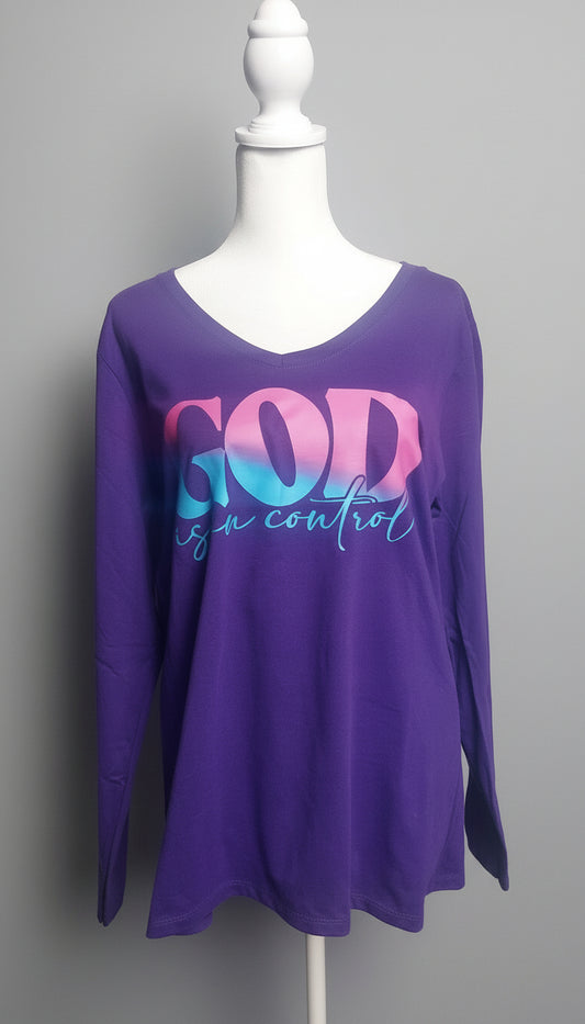 Long sleeve V-neck GOD IS IN CONTROL
