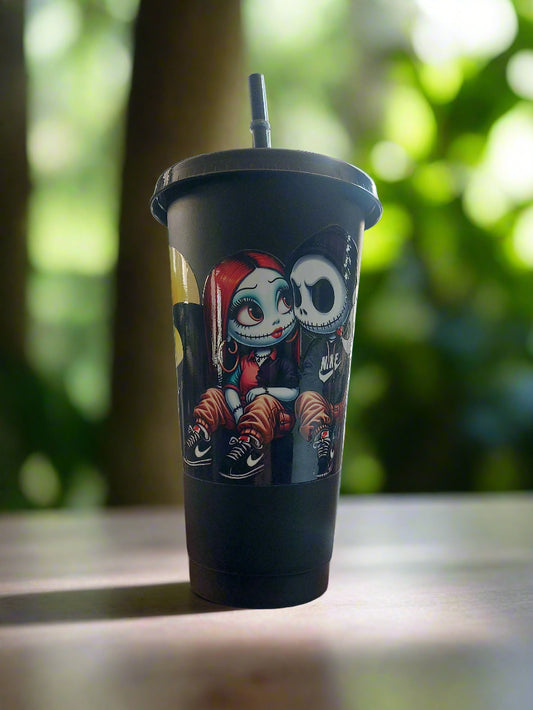 Plastic Starbucks cup with straw jack & sally