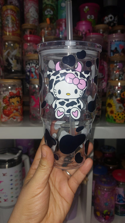 Cow kitty 20oz Plastic tumbler with handle