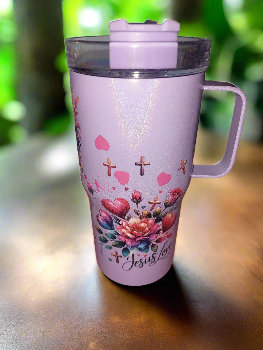 Praise God  & Jesus love stainless steel 20 ounce Tumbler w/ handle
