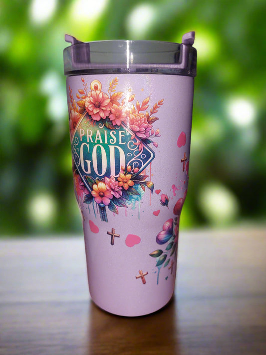 Praise God  & Jesus love stainless steel 20 ounce Tumbler w/ handle